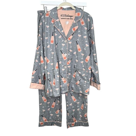 PJ Salvage Sippin Bubby Feelin Lovely Flannel Pajama Set Size Small Champagne - Picture 1 of 12